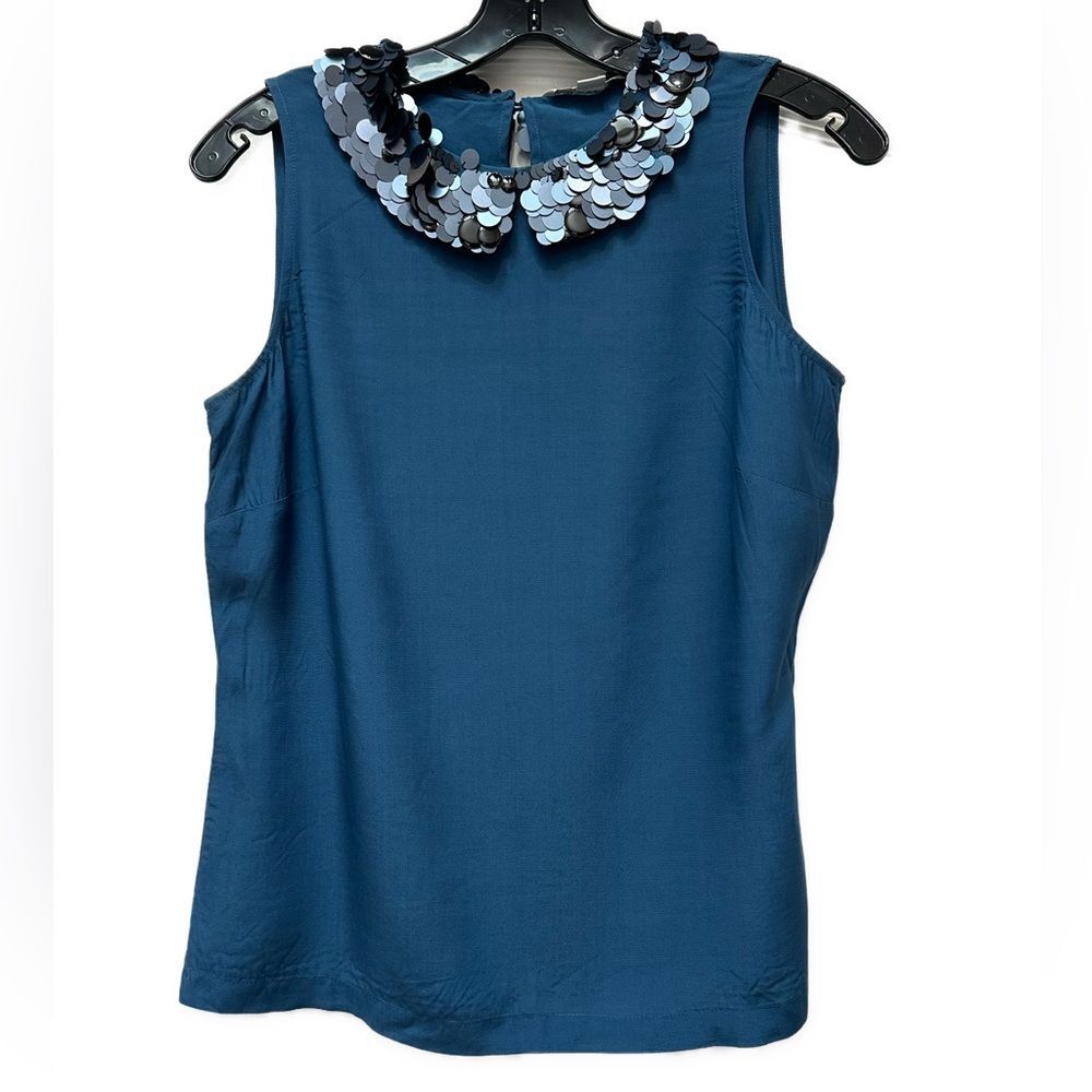 Boden Teal Blue Sequin Peter Pan Collar Sleeveless Top Size 6